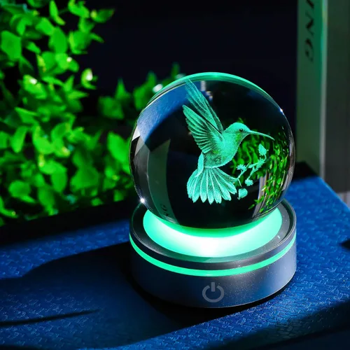 Vista 6 de Movdyka Bola de cristal 3D de colibrí, regalos para mujeres y hombres, adorno de colibrí de vidrio, figura de animales, decoración del hogar