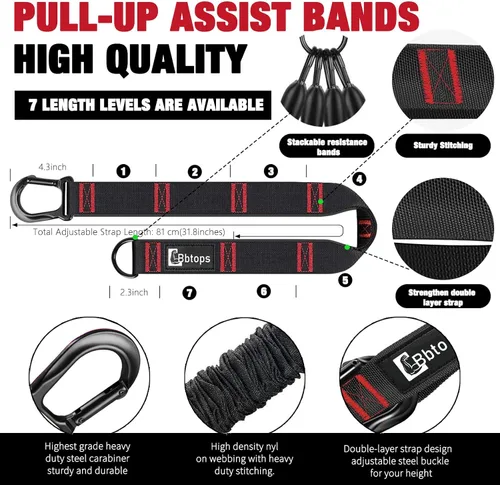Vista 2 de Pull Up Assistance Bands Set, 300 lbs Max Heavy Duty Resistance Bands with Adjustable Strap, Non-Slip Handle & Door Anchor, Full Body Strength