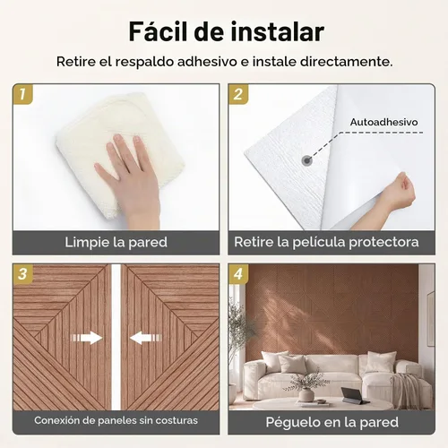 Vista 9 de TONOR Paquete de 12 paneles acústicos para despegar y pegar, 23.6 x 23.6 Nogal