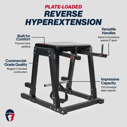 Vista 2 de Titan Fitness H-PND, máquina de hiperextensiones inversas para la parte inferior del cuerpo, clasificada 700 libras, máquina especializada
