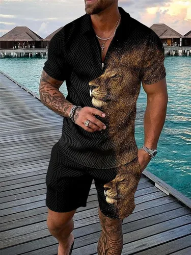Vista 2 de BIRW Conjunto deportivo de 2 piezas para hombre, conjunto de pantalones cortos de verano de moda, camiseta polo casual de manga corta y pantalones