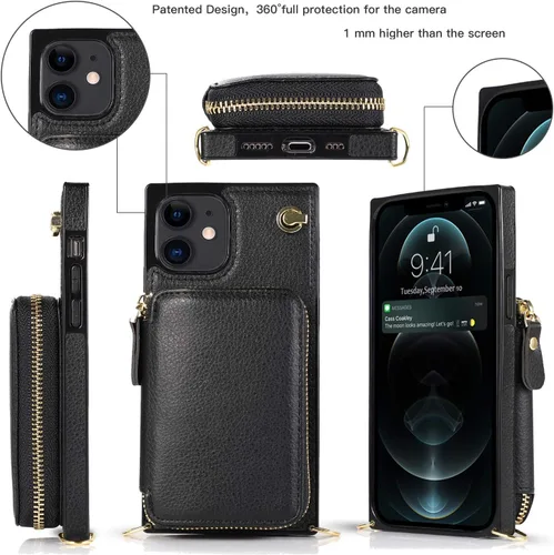 Vista 8 de Asuwish Funda de teléfono para iPhone 13 Mini de 5.4 pulgadas con protector de pantalla y soporte para tarjetas con cremallera, soporte de ranura