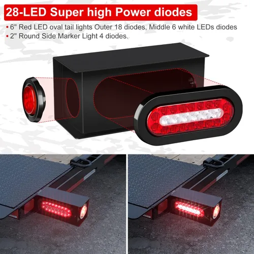 Vista 4 de RONSTA Kit de 2 cajas de acero para luces de remolque con luces traseras LED ovaladas rojas/blancas de 6 pulgadas y luces laterales redondas rojas