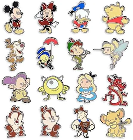 Vista 2 de Disney Parks Cute Characters Mystery Pin Collection Bag Pack 5 pines aleatorios Metal