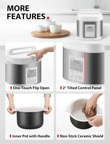 Vista 9 de TOSHIBA Rice Cooker Heritage Bento Box, control digital, capacidad de arroz crudo de 5.5 tazas, 9 funciones con calefacción 3D y mantenimiento