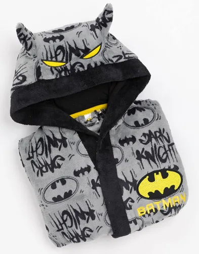 Vista 3 de DC Comics Batman Dressing Gown Boys Kids Grey Dark Knight Pjs Bathrobe