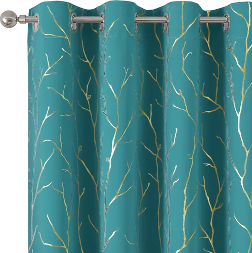 Vista 59 de BUHUA Cortinas pequeñas para ventana de 36 pulgadas de largo, 2 paneles, cortinas opacas con elegantes ramas de árbol plateadas, cortinas de bloqueo