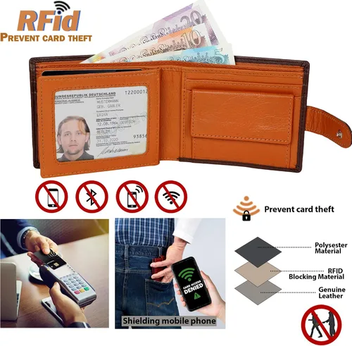 Vista 5 de StarHide Billetera para hombre con bloqueo RFID, de piel real, compacto, con bolsillo, tarjetero para identificación, 1075, marrón y marrón, Marrón