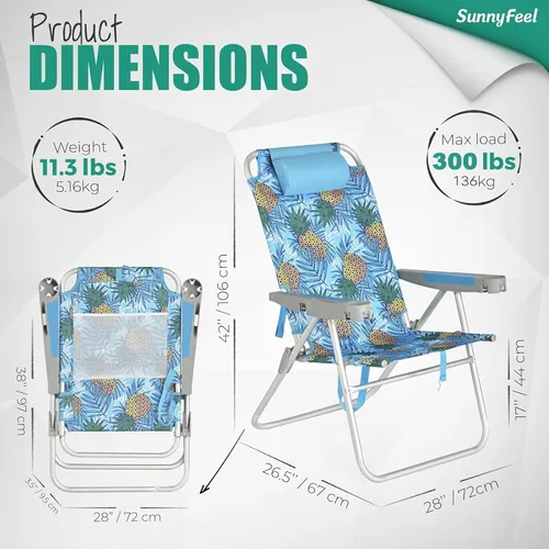 Vista 2 de SUNNYFEEL Silla de playa alta para adultos, sillas plegables de asiento Azul