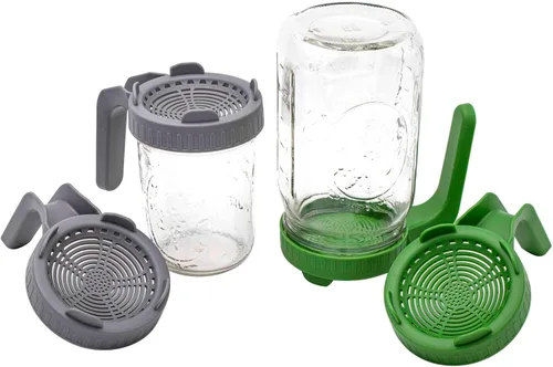 Vista 5 de Paquete de 6 tapas de brote de plástico con soporte integrado y asa para tarros Mason de boca ancha (gris)