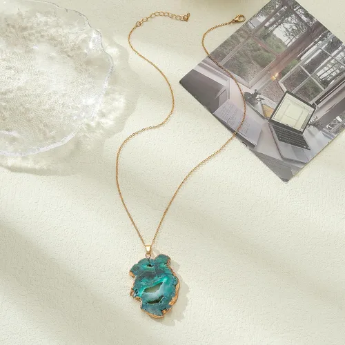Vista 5 de Collar con colgante de piedra de cuarzo de cristal azul natural para mujeres y hombres, Zinc, No es una piedra preciosa