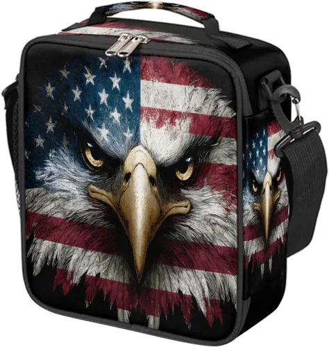 Vista 28 de Pardick Divertida bolsa de almuerzo aislada con calavera de fuego para adolescentes y niños, lonchera portátil reutilizable con correa