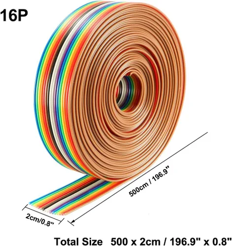 Vista 2 de uxcell Paso plano del alambre 4.2 ft m del arco iris IDC del cable de cinta 16P 16.4 ft de largo