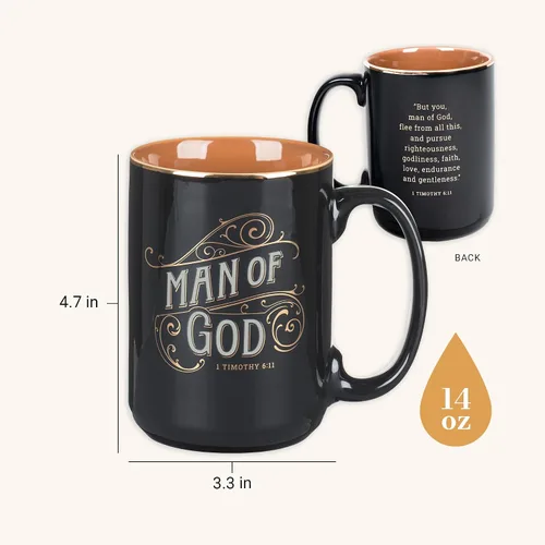 Vista 2 de Christian Art Gifts Taza grande de cerámica inspiradora con escritura bíblica para café y té para hombres: Versículo bíblico que anima al hombre