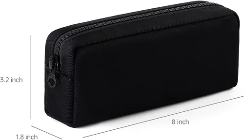 Vista 5 de Estuche para lápices de gran capacidad, bolsa de color puro para bolígrafos con cremallera, bolsa de almacenamiento estacionaria para oficiales Negro