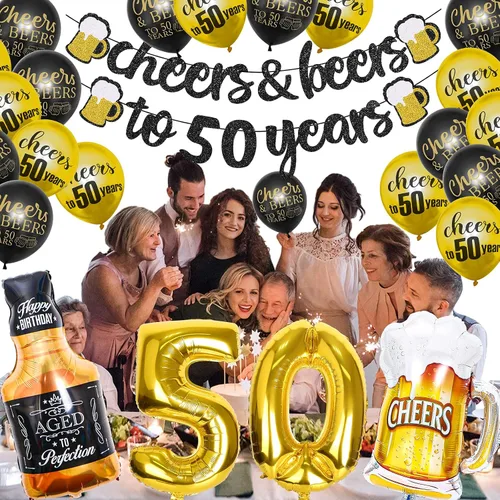 Vista 6 de Decoraciones de cumpleaños número 50, decoraciones de aniversario de 50 años, pancarta de felicitación a los 50 años, globo de látex con 50 letras