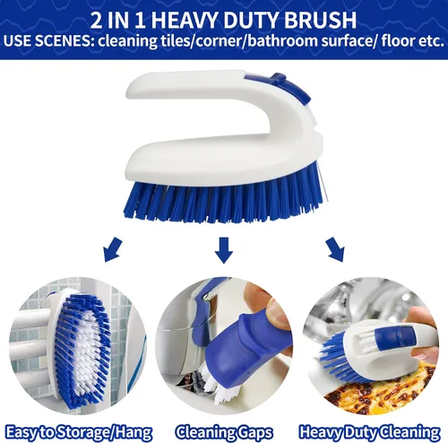 Vista 3 de CELOX Juego de cepillos de cocina con mango ergonómico, cepillos de limpieza profunda, incluye cepillo para platos (azul)