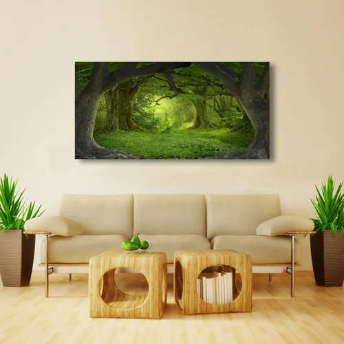 Vista 10 de Cuadros de bosque azul para pared, arte de pared para sala de estar, dormitorio, bosque impreso para decoración del hogar, arte abstracto de niebla