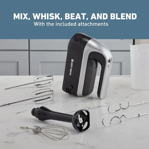 Vista 8 de West Bend Batidora de mano Plus con accesorio de licuadora de inmersión, 6 opciones de velocidad con mango ergonómico y estuche de almacenamiento a