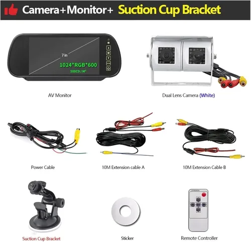 Vista 2 de Reversing Camera Car Rear View Camera System with 7 Inch Monitor Backup Camera Monitor Kit Dual Ccd Lens Reverse Camera Replacement for Suction Cup