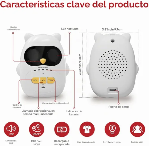 Vista 2 de Monitor de audio para bebés con batería recargable, intercomunicador inalámbrico dúplex completo con rango de 1000 pies, monitor de bebé solo