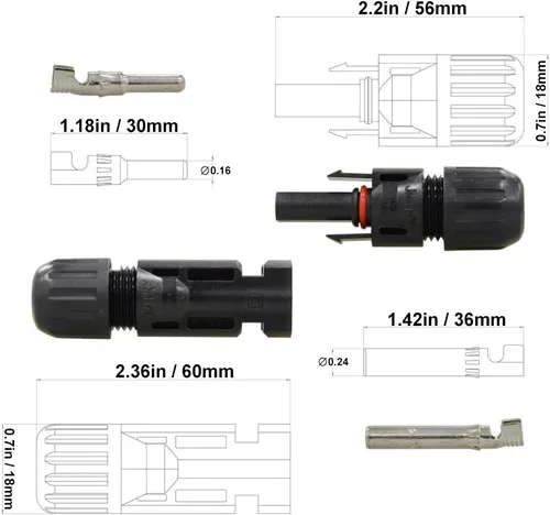 Vista 3 de 25 pares/50 conectores solares, conector impermeable IP67 macho y hembra (25 pares de conectores solares)