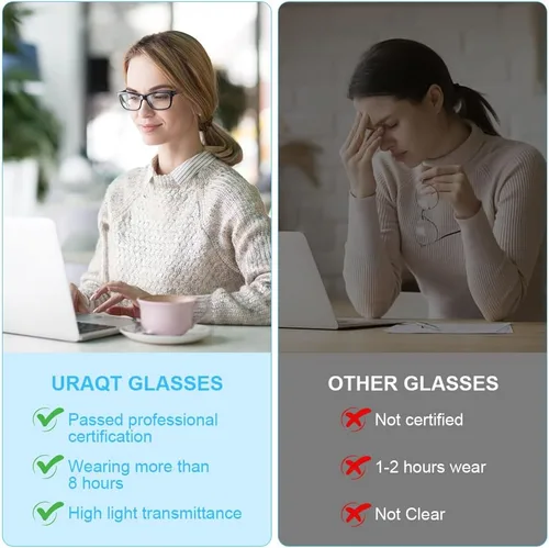 Vista 6 de URAQT Lentes de luz azul para mujeres y hombres, lentes de bloqueo de luz azul, lentes de lectura para computadora y juegos, lentes transparentes