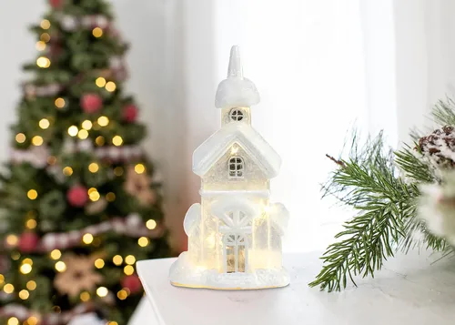 Vista 6 de DEMDACO Decoración de mesa de Navidad de cristal de 9 x 5 con purpurina para iglesia blanca de invierno