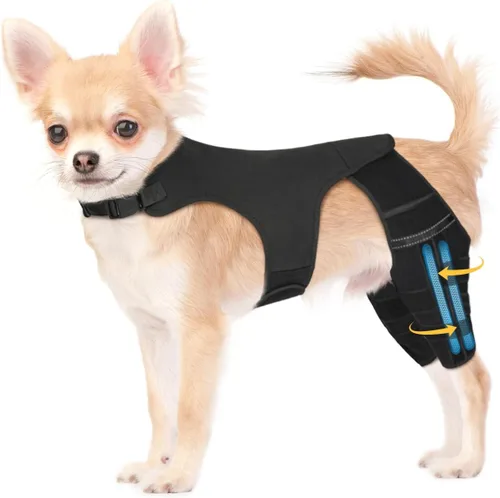 Vista 9 de Rodillera de perro para pierna trasera, soporte ajustable para piernas de perro con 4 estabilizadores, soporte de cadera para reducir el dolor