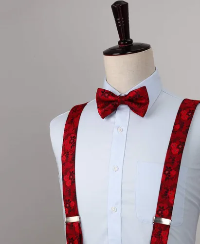 Vista 5 de HISDERN Tirantes para hombre Paisley Floral Pajarita Tirantes Bolsillo Cuadrado Conjuntos Ajustable Forma Y 6 Clips Tirantes de Boda