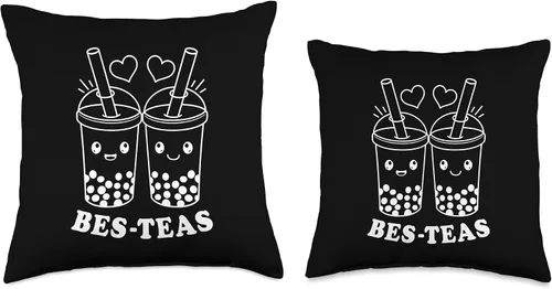 Vista 3 de Smarty Pants Designs Kawaii BES - Almohada de té de burbujas para Boba Besties, 16 x 16 pulgadas, multicolor