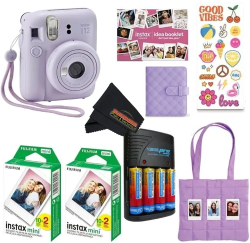 Vista 14 de Fujifilm INSTAX MINI 12 Blue Bundle 2025 (2 paquetes individuales (20 hojas), morado lila