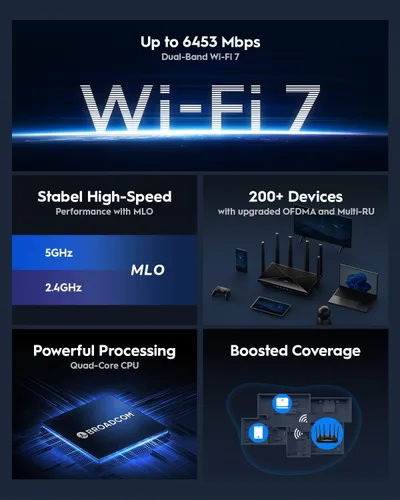 Vista 3 de Cudy BE6500 WiFi 7 Router Dual Band Gigabit Gaming Router, 6500Mbps, Cliente VPN y Servidor, Cudy Mesh y APP Compatible, Broadcom 2 GHz Quad-Core