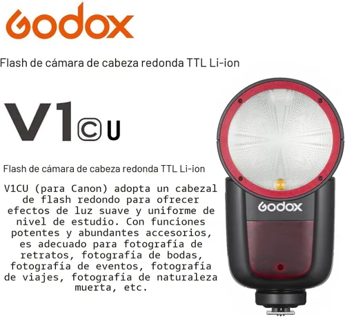 Vista 2 de Godox V1 V1-C V1C Versión USA Flash de Cámara para Cámara Canon Flash Speedlite Speedlight, 76Ws 2.4G TTL1/8000 HSS, 480 Disparos a Potencia