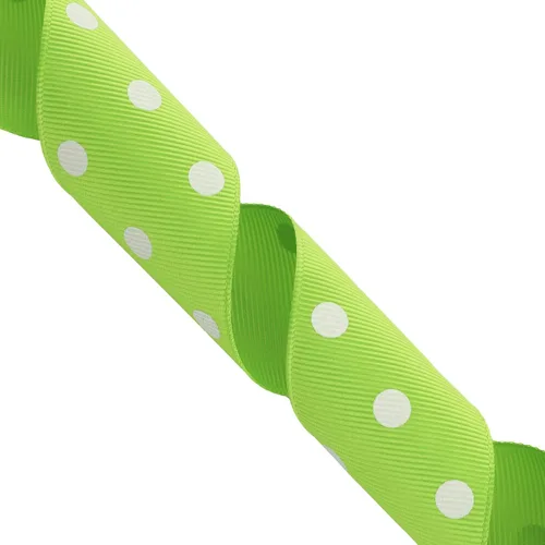 Vista 4 de VATIN Cinta de grogrén de lunares para manualidades, carrete de 1-1/2 pulgadas de ancho por 10 yardas, color verde manzana con puntos blancos, uso