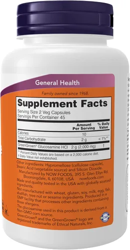 Vista 2 de NOW Foods Suplementos, Glucosamina '1000' (GreenGrown® Glucosamina), Vegetariana, 90 Cápsulas Vegetarianas