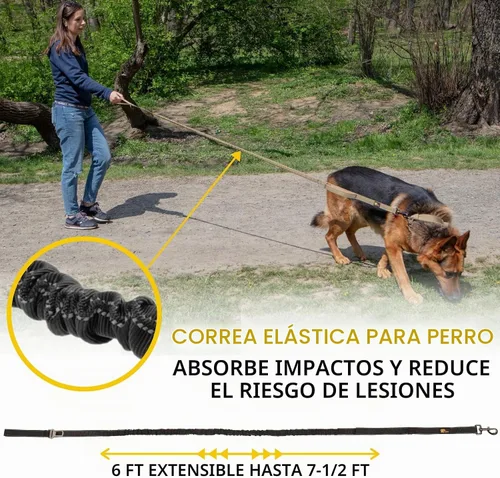 Vista 3 de ADITYNA Correa táctica elástica para perro, 6-7.5 pies, perros medianos Negro