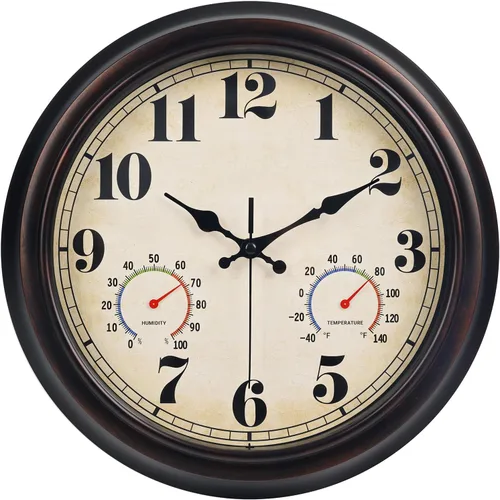 Vista 10 de 45 Min - Reloj de pared para interiores y exteriores, 12 pulgadas, estilo retro, 03 12 plata