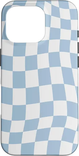 Vista 20 de Funda estética pastel azul claro remolino a cuadros para iPhone 16