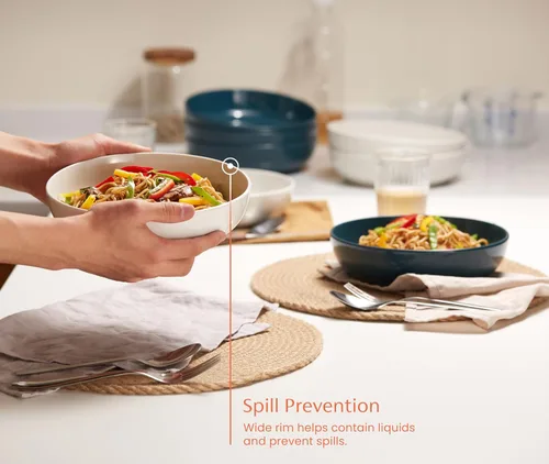 Vista 3 de KooK Tazón para pasta, ensaladeras, sopa, cuencos para servir, cerámica, gran capacidad, apto para microondas y lavavajillas, juego de 4, 40 onzas