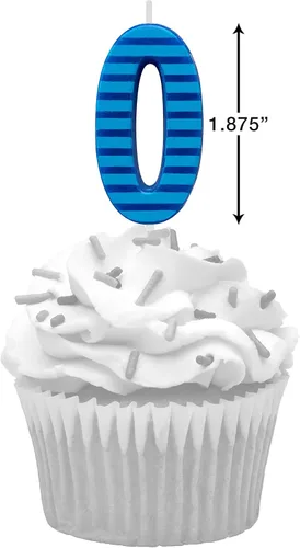 Vista 3 de Papyrus Vela de cumpleaños número 0, rayas azules (1 unidad)