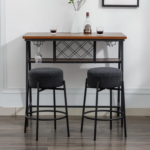 Vista 8 de Juego de 2 taburetes de bar modernos de altura de mostrador, taburetes de bar giratorios negros Boucle para isla de cocina, cómodas sillas tapizadas