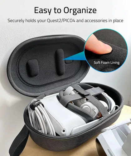 Vista 4 de Syntech Estuche de transporte rígido mediano con cable de enlace de 16 pies16.4 ft compatible con OculusMeta Quest2