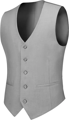 Vista 4 de Cooper & Nelson - Traje de hombre de ajuste delgado, conjunto de 3 piezas, chaqueta de un botón, chaleco, pantalones y corbata, conjunto de esmoquin