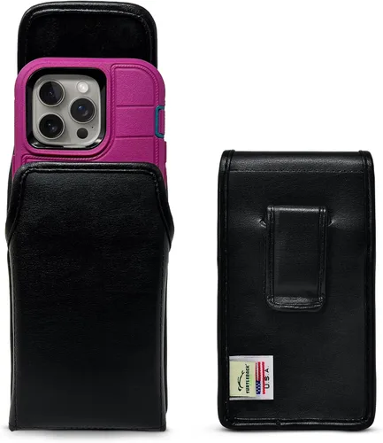 Vista 22 de Turtleback Soporte para cinturón para iPhone 16 Pro, 16e, 15 Pro 14 Pro 13 Pro - Pequeño - Se adapta con fundas delgadas estilo MagSafe, cuero negro