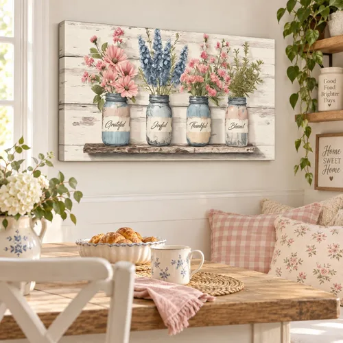 Vista 45 de TIMUBA Decoración de pared de cocina de granja, arte de pared de cocina con texto en inglés "Bless This Home and All Who Enter Kitchen Blessing