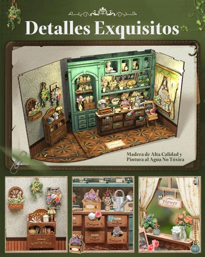 Vista 5 de Cutefun Kit de rincón de libros – Kit de rincón de librería en miniatura para adultos y adolescentes, rompecabezas de madera 3D con luz LED, regalos