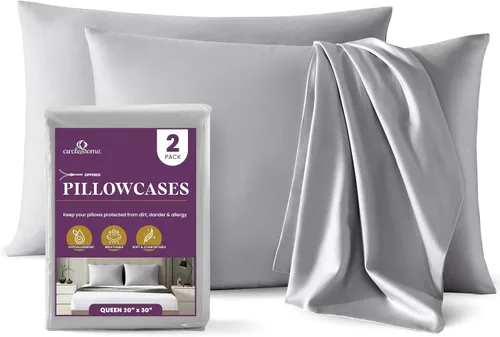 Vista 10 de CirclesHome Fundas de almohada tamaño King, fundas de almohada de mezcla de algodón satinado, fundas de almohada suaves y cómodas, protegen del Gris
