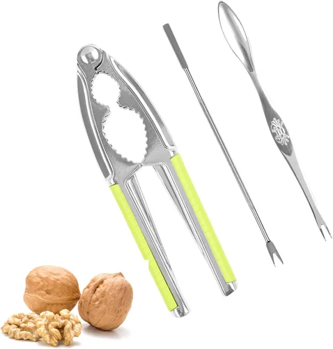 Vista 12 de Nut Crackers - Galletas de nuez de alta resistencia con 2 tenedores/púas de acero inoxidable para mariscos, cascanueces con mango antideslizante