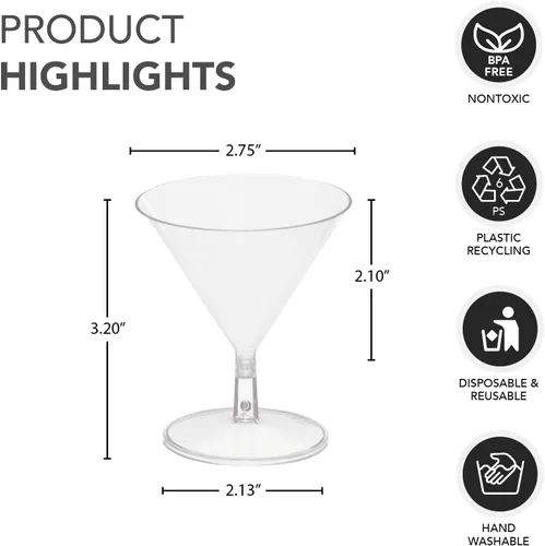 Vista 2 de Party Essentials Miniware - Vasos desechables de 2 onzas para aperitivos y postres de plástico pequeños, vasos de degustación de muestras de cóctel
